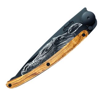 Deejo zložljivi nož Black tattoo olive wood warmblood