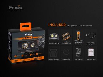 Polnilna naglavna svetilka Fenix HM65R + Fenix E-LITE